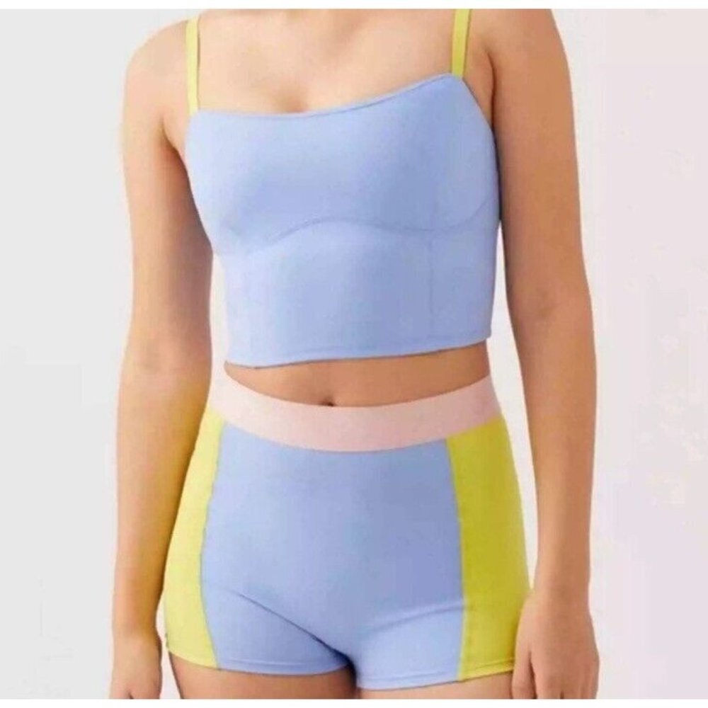 Nwt Outdoor Voices Women's Pastel Zoom Bloomer Active Shorts Size Small Sky/Lime